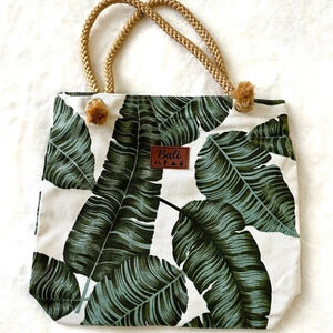 NEW BALI indonesia tote bag floral white and green NWT